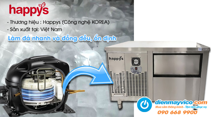 Mô tả sản phẩm Máy làm đá dạng bàn có hộc lọc nước Happys HW-IMT060F