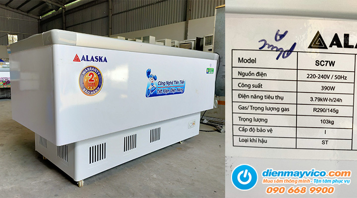 Mô tả về Thanh lý tủ đông nằm kính lùa cong Alaska SC-7W