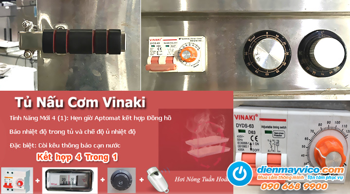 Mô tả đặc điểm Thanh lý tủ nấu cơm công nghiệp Vinaki 10 khay dùng điện