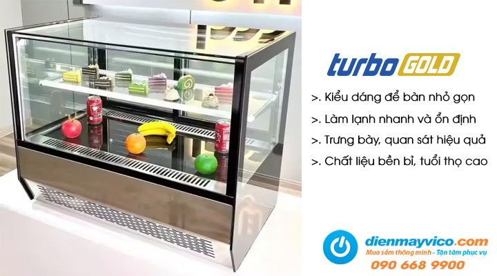 Mô tả sản phẩm Tủ bánh kem để bàn kính vuông Turbo Gold TG-SC07T