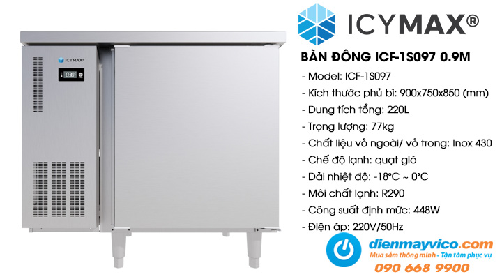 Bàn đông 1 cánh inox Icymax ICF-1S097 0.9m