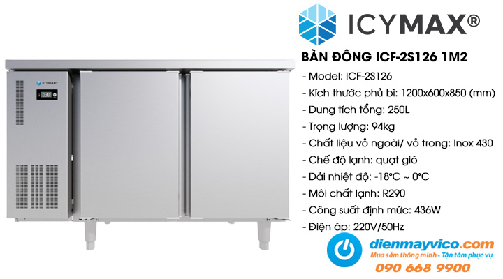 Bàn đông 2 cánh inox Icymax ICF-2S126 1m2