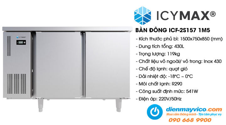 Bàn đông 2 cánh inox Icymax ICF-2S157 1m5
