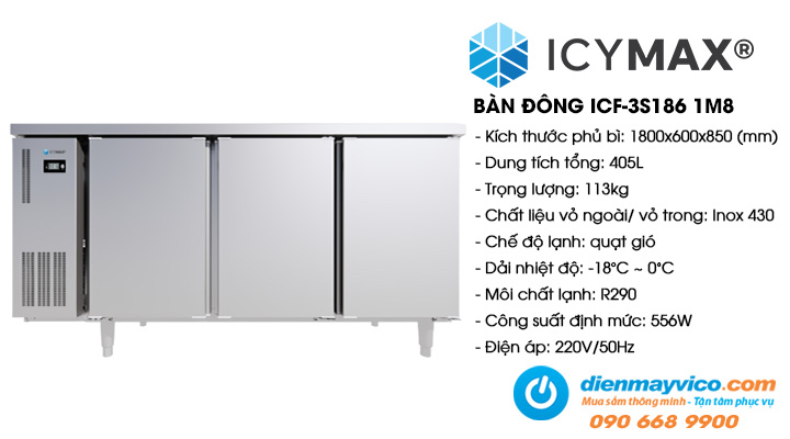 Bàn đông 3 cánh inox Icymax ICF-3S186 1m8