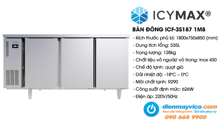 Bàn đông 3 cánh inox Icymax ICF-3S187 1m8