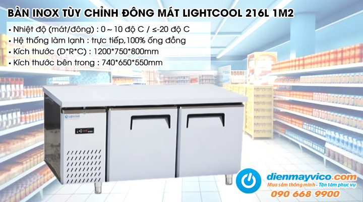 Bàn inox tùy chỉnh đông mát Lightcool 216L 1m2