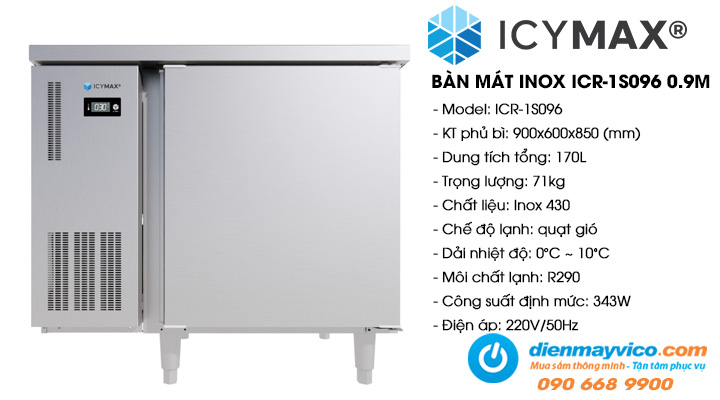 Bàn mát 1 cánh inox Icymax ICR-1S096 0.9m