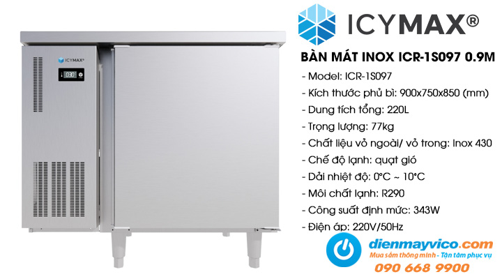 Bàn mát 1 cánh inox Icymax ICR-1S097 0.9m