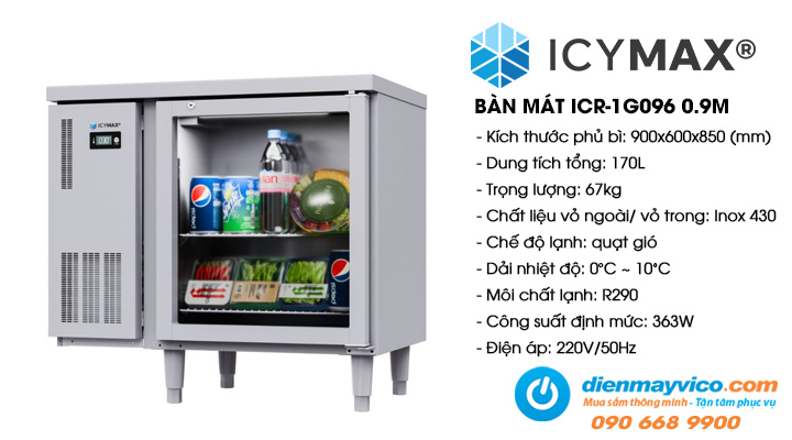 Bàn mát 1 cánh kính Icymax ICR-1G096 0.9m