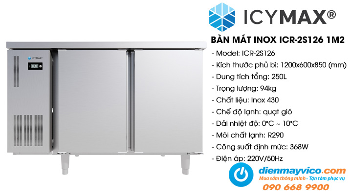 Bàn mát 2 cánh inox Icymax ICR-2S126 1m2