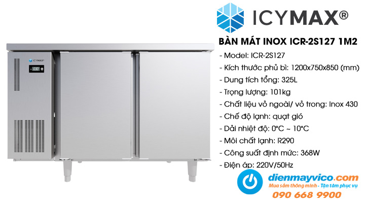 Bàn mát 2 cánh inox Icymax ICR-2S127 1m2