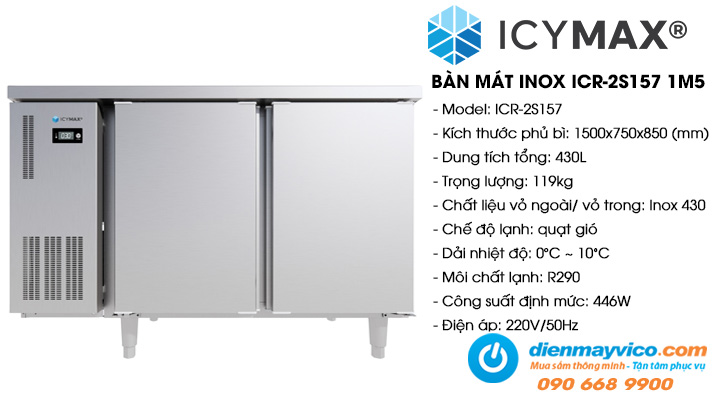 Bàn mát 2 cánh inox Icymax ICR-2S157 1m5
