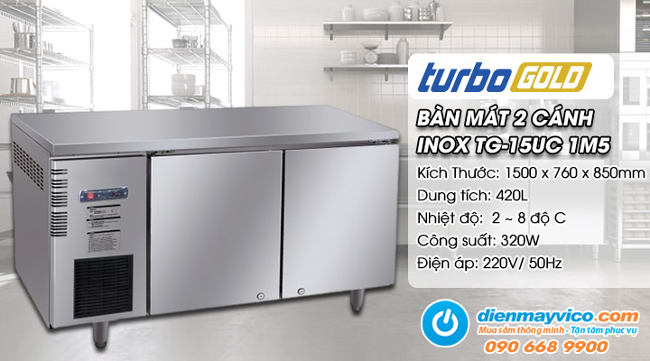 Bàn mát 2 cánh inox Turbo Gold TG-15UC 1m5