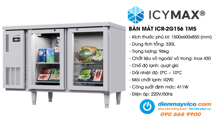 Bàn mát 2 cánh kính Icymax ICR-2G156 1m5