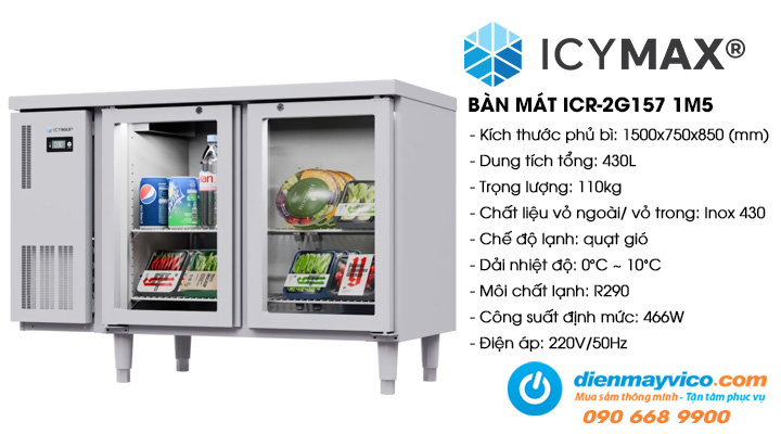 Bàn mát 2 cánh kính Icymax ICR-2G157 1m5