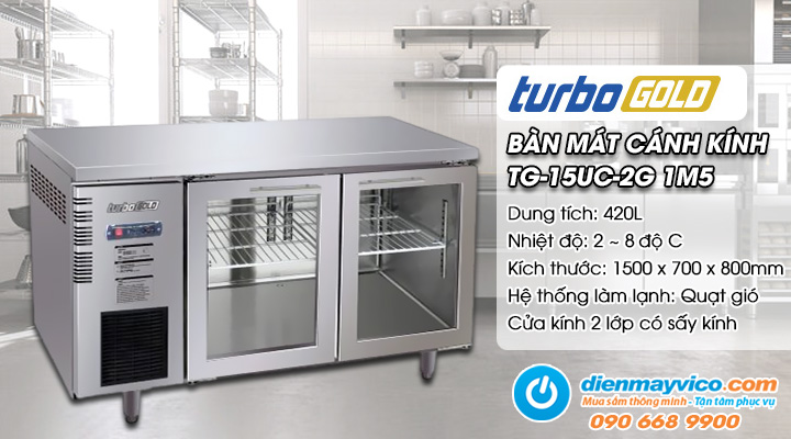 Bàn mát 2 cánh kính Turbo Gold TG-15UC-2G 1m5