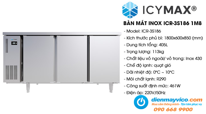 Bàn mát 3 cánh inox Icymax ICR-3S186 1m8