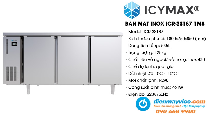 Bàn mát 3 cánh inox Icymax ICR-3S187 1m8