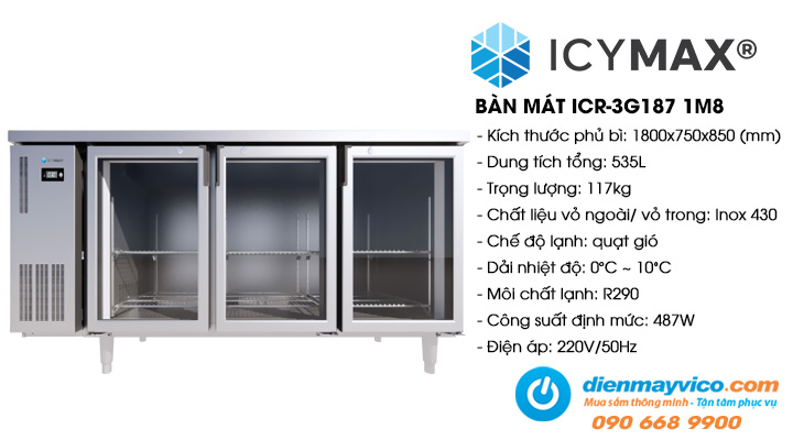 Bàn mát 3 cánh kính Icymax ICR-3G187 1m8