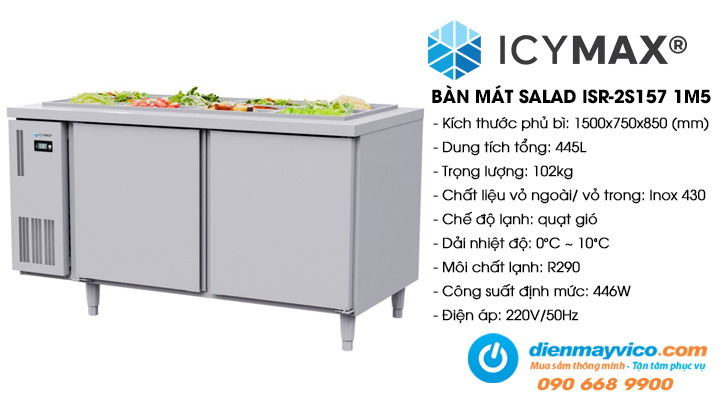 Bàn mát Salad 2 cánh inox Icymax ISR-2S157 1m5