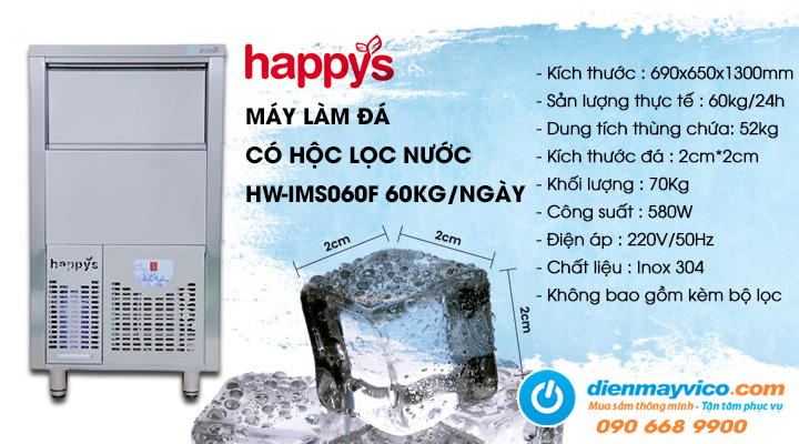 Máy làm đá có hộc lọc nước Happys HW-IMS060F