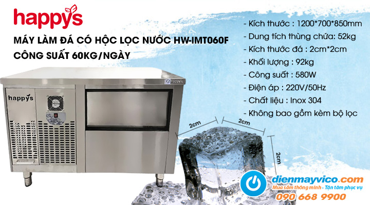 Máy làm đá dạng bàn có hộc lọc nước Happys HW-IMT060F