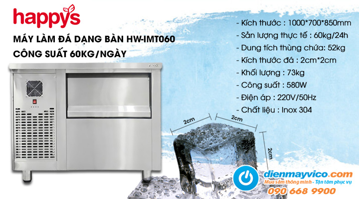 Máy làm đá dạng bàn Happys HW-IMT060 60kg/ngày