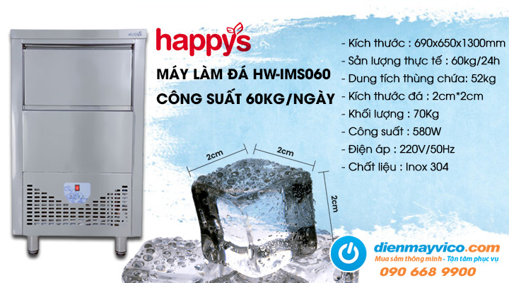 Máy làm đá Happys HW-IMS060 60kg/ngày