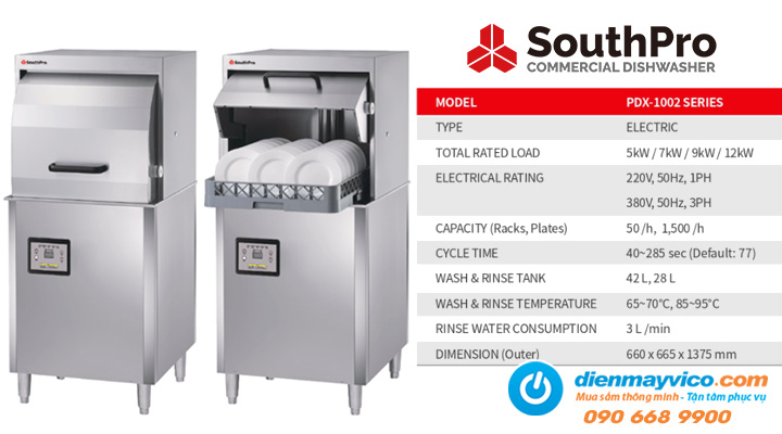 Máy rửa chén bát công nghiệp SouthPro PDX-1002 Cửa trượt