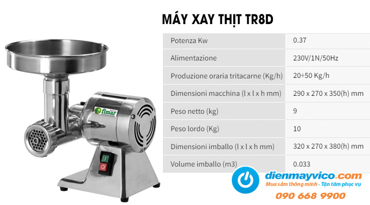 Máy xay thịt công nghiệp Fimar TR8D