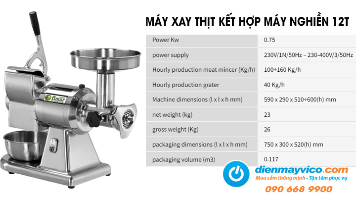 Máy xay thịt kết hợp máy nghiền Fimar 12T