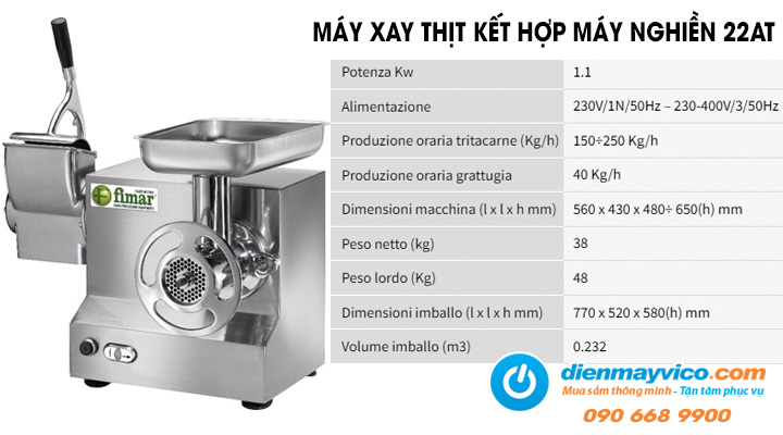 Máy xay thịt kết hợp máy nghiền Fimar 22AT