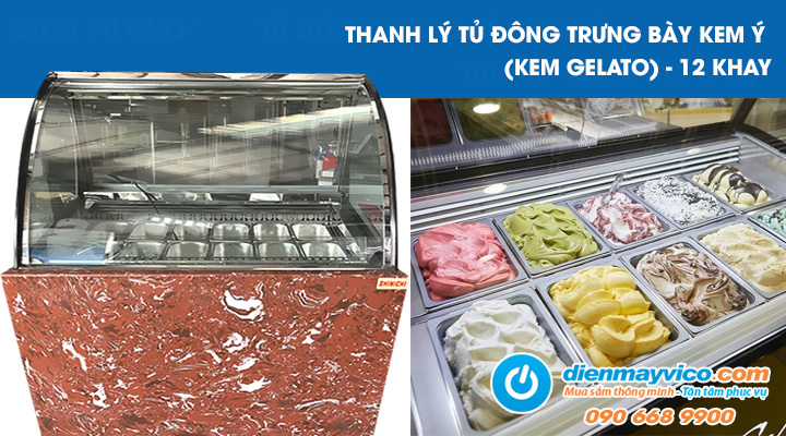 Thanh lý tủ đông trưng bày kem ý 12 khay