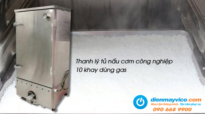 Thanh lý tủ nấu cơm công nghiệp 10 khay dùng gas