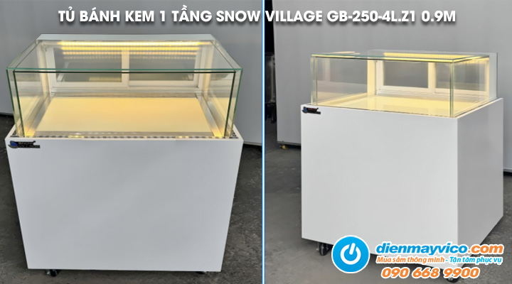 Tủ bánh kem kính vuông 1 tầng Snow Village 0.9m
