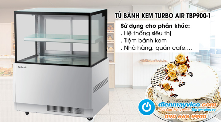 Tủ bánh kem kính vuông Turbo Air TBP900-1