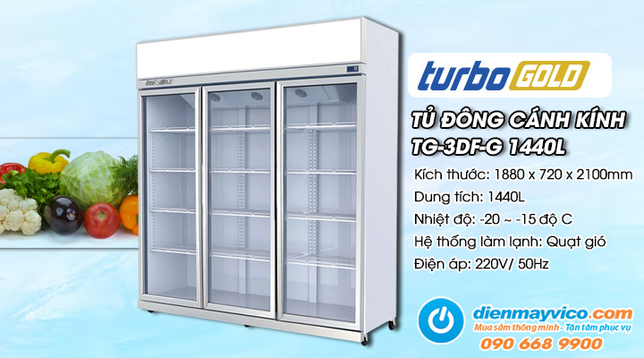 Tủ đông 3 cánh kính Turbo Gold TG-3DF-G