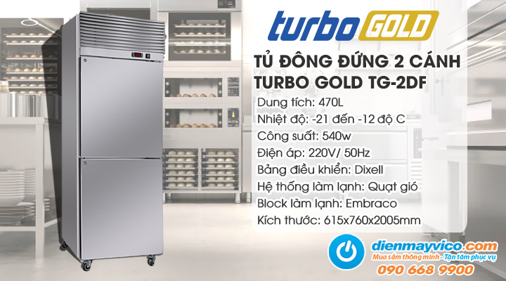 Tủ đông đứng 2 cánh Turbo Gold TG-2DF 