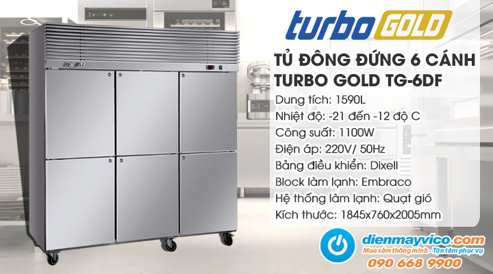 Tủ đông đứng 6 cánh Turbo Gold TG-6DF 1590L