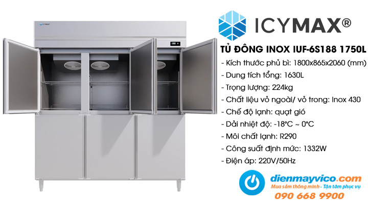 Tủ đông đứng 6 cánh inox Icymax IUF-6S188 1750L