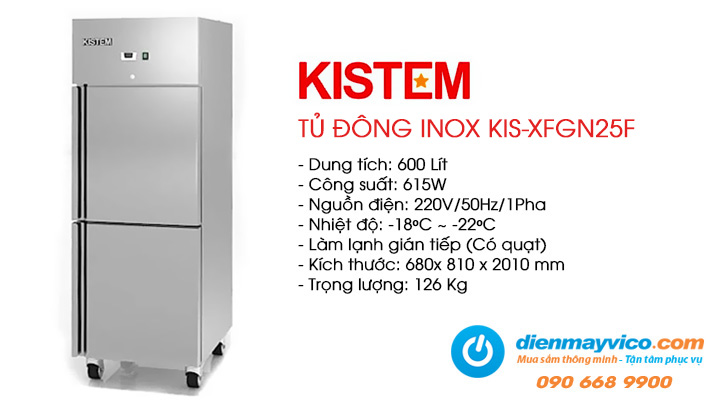 Tủ đông inox 2 cánh Kistem KIS-XFGN25F