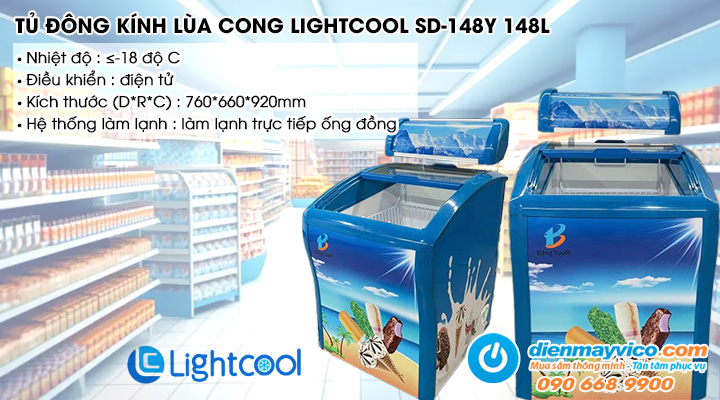 Tủ đông kính lùa cong Lightcool SD-148Y 148L