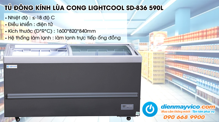 Tủ đông kính lùa cong Lightcool SD-836 590L