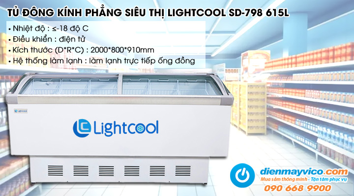 Tủ đông kính phẳng siêu thị Lightcool SD-798 615L