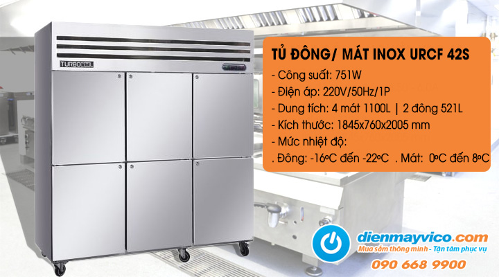 Tủ đông mát đứng 6 cánh inox TurboCool URCF 42S