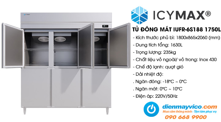 Tủ đông mát đứng 6 cánh inox Icymax IUFR-6S188 1750L