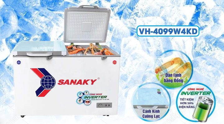 Tủ đông mát kính cường lực Sanaky Inverter VH-4099W4KD 280 lít