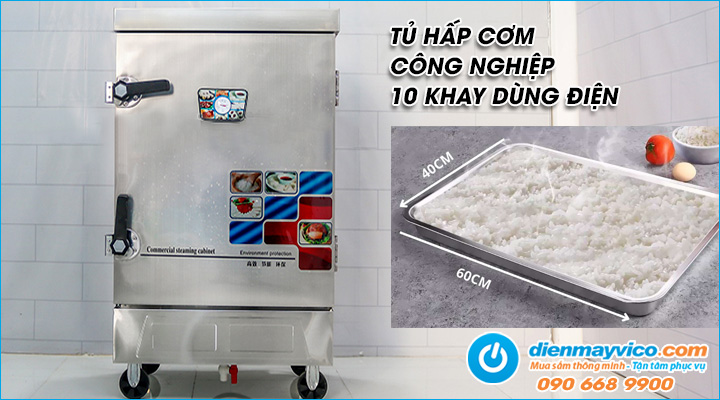 Tủ hấp cơm công nghiệp 10 khay dùng điện