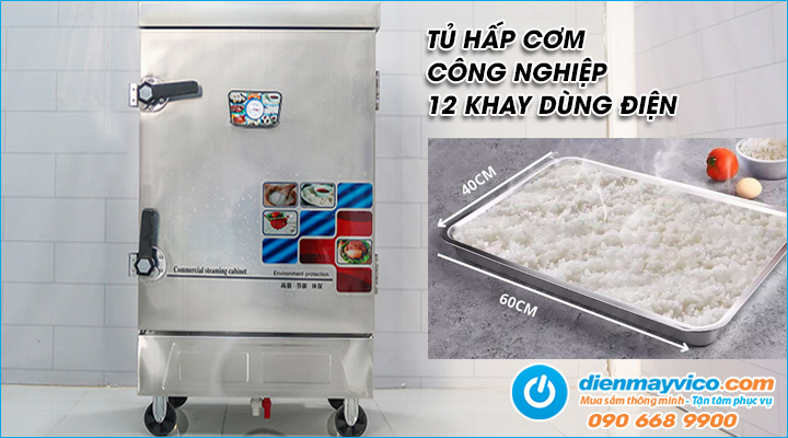 Tủ hấp cơm công nghiệp 12 khay dùng điện