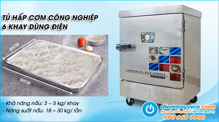 Tủ hấp cơm công nghiệp 6 khay dùng điện